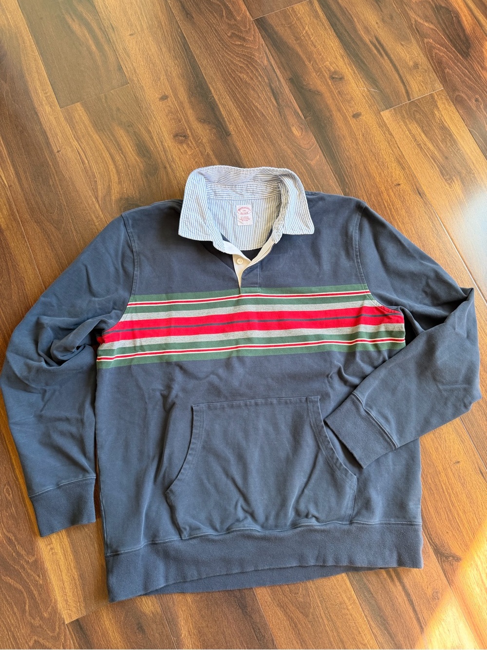 Brooks Brothers XXL Rugby Shirt Nantucket Stripe Collar Kangaroo Pocket